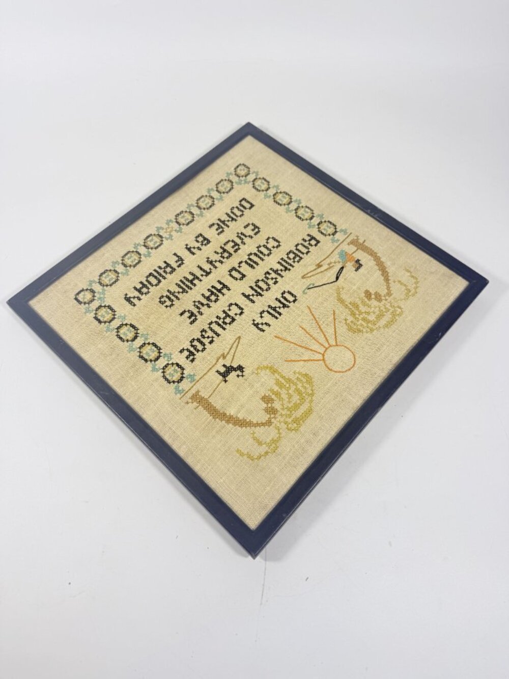 Framed Needlwork Cross Stitch Humor Only Robinson Crusoe Could Have Everything D - Picture 11 of 15